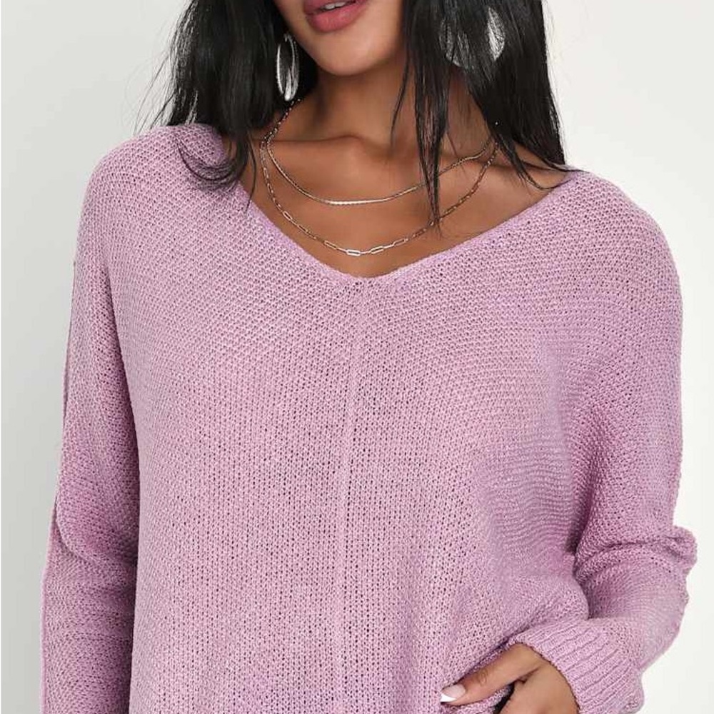 Ruby Moon women’s size large lilac v-neck pullover sweater long dolman sleeves